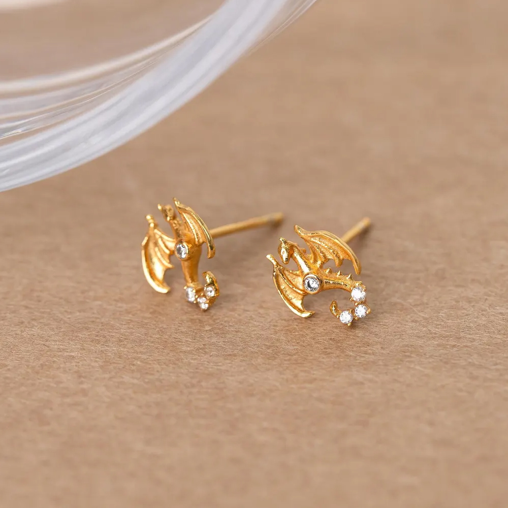 Personalized Birthstone Dragon Wings Earrings, Dainty Women's Stud Earrings, Mythical Creature Jewelry, Birthday Gift for Fantasy Lovers/Friends/Her