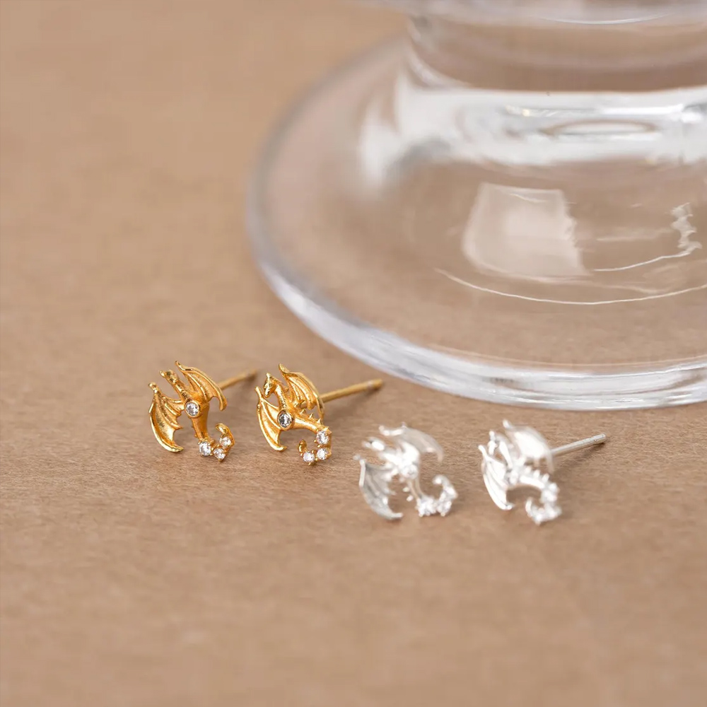Personalized Birthstone Dragon Wings Earrings, Dainty Women's Stud Earrings, Mythical Creature Jewelry, Birthday Gift for Fantasy Lovers/Friends/Her