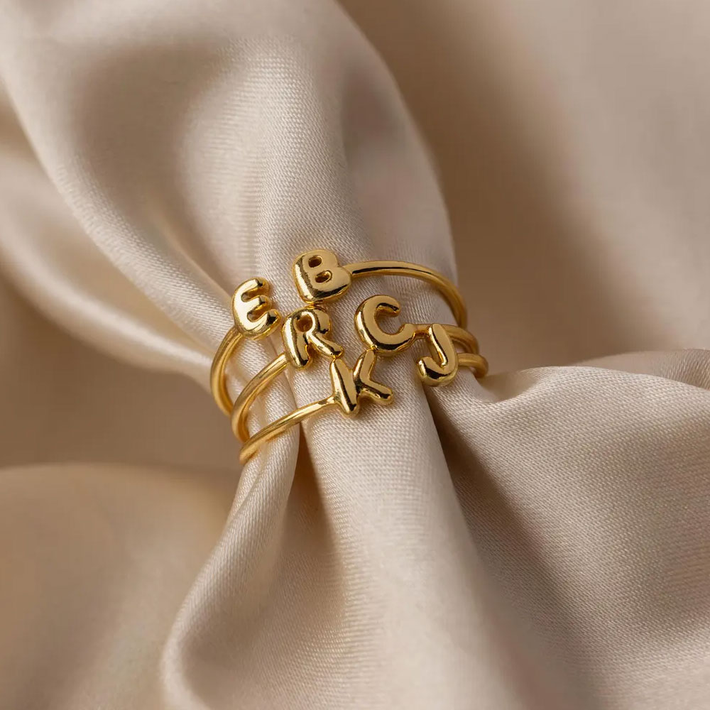 Personalized Double 3D Balloon Letters Ring, Sterling Silver 925 Dainty Duo Bubble Initial Ring, Valentine's Day/Anniversary Gift for Him/Her/Couple