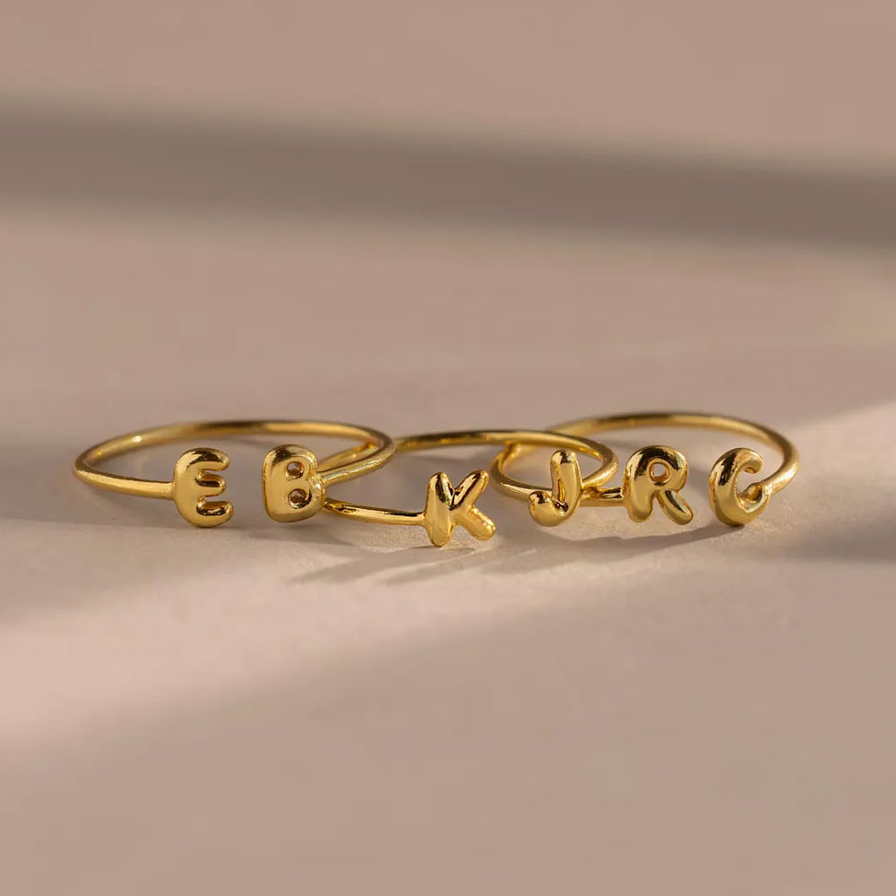 Personalized Double 3D Balloon Letters Ring, Sterling Silver 925 Dainty Duo Bubble Initial Ring, Valentine's Day/Anniversary Gift for Him/Her/Couple