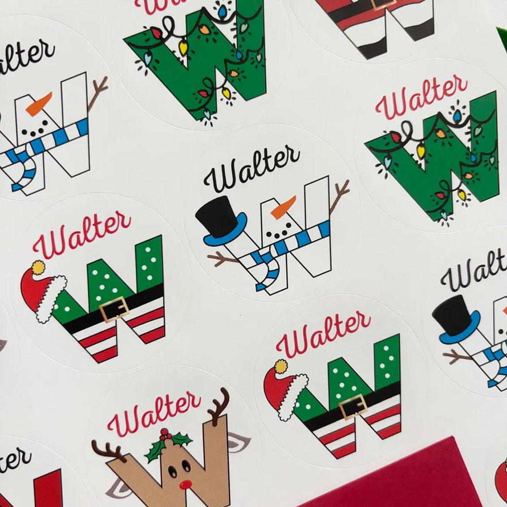 Personalized Name & Initial Christmas Stickers, Santa/Elf/Snowman Decals, Holiday Labels for Gift Box/Package, Christmas Gift for Kids/Family/Friends