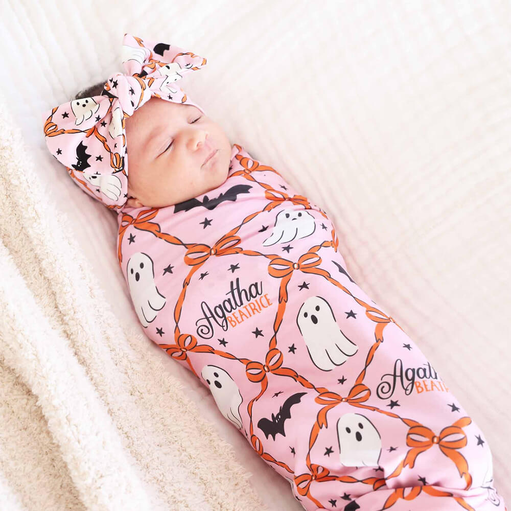 👻Free Personalization👻 Boo Babes Personalized Swaddle Blanket with Headband
