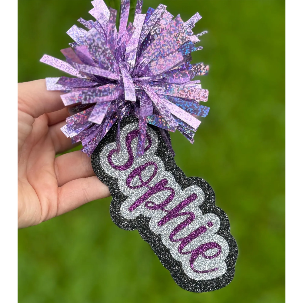 Personalized Glitter Cheer Name Tag with Pom, Colorful Keychain, Backpack Name Tag, End of Season/Birthday Gift for Cheerleaders/Teammates/Girls