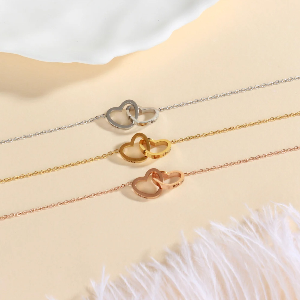 Custom Engraved Double Names Interlocking Hearts Necklace, Dainty Women's Jewelry, Birthday/Valentine's Day/Anniversary Gift for Her/Mom/Girlfriend