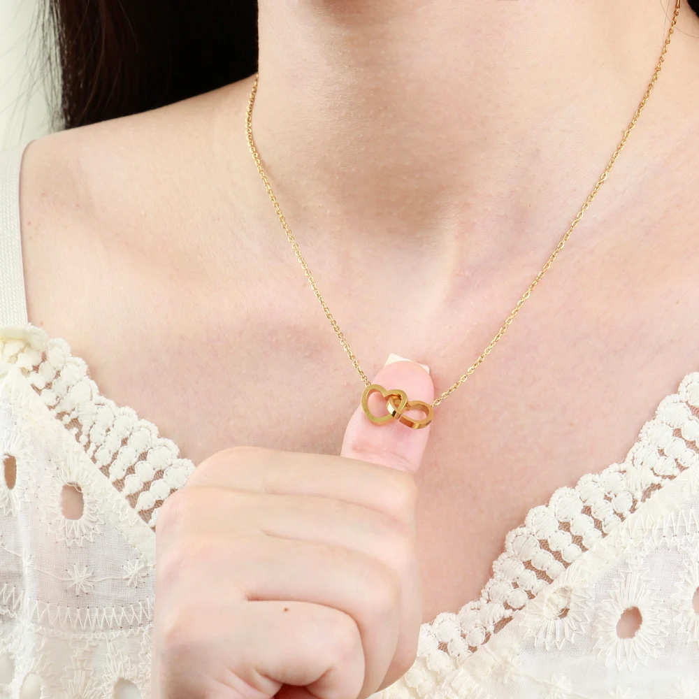 Custom Engraved Double Names Interlocking Hearts Necklace, Dainty Women's Jewelry, Birthday/Valentine's Day/Anniversary Gift for Her/Mom/Girlfriend