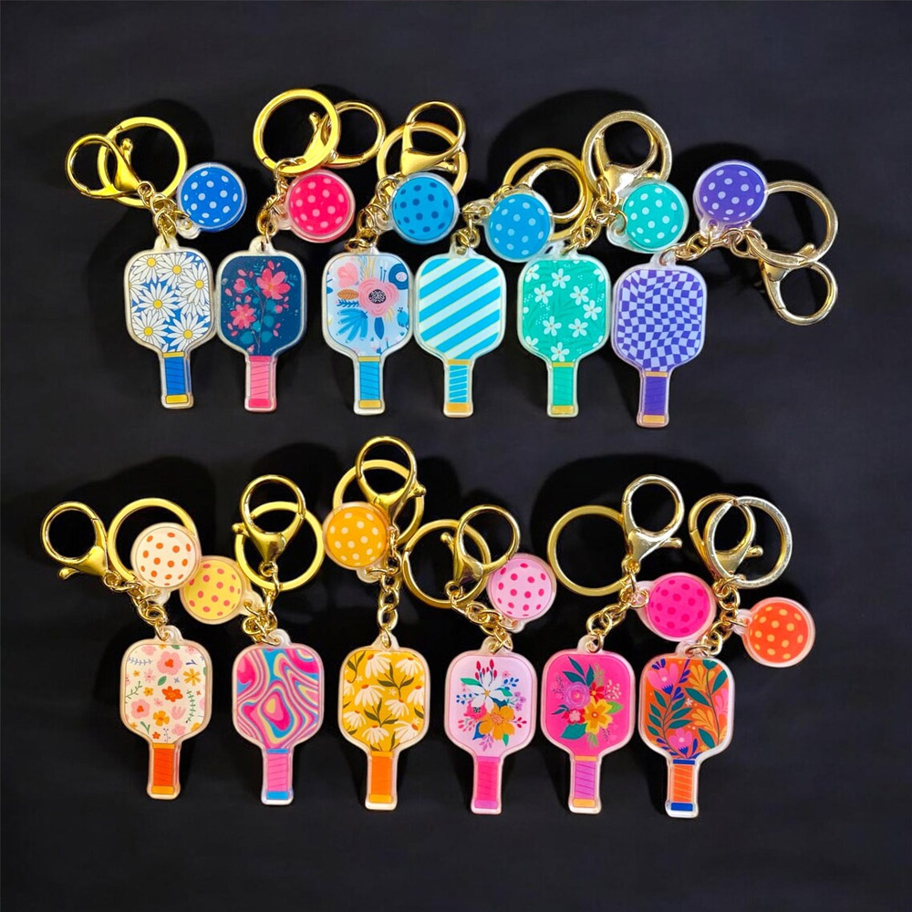 Personalized Pickleball Racket Keychain with Name, Acrylic Colorful Bag Charm, Sport Accessories, Birthday Gift for Pickleball Lovers/Players/Coaches
