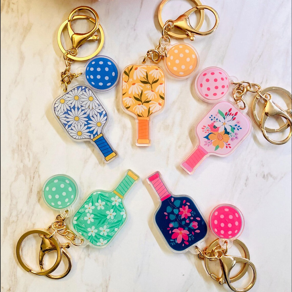 Personalized Pickleball Racket Keychain with Name, Acrylic Colorful Bag Charm, Sport Accessories, Birthday Gift for Pickleball Lovers/Players/Coaches