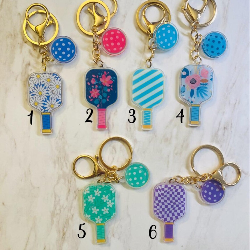 Personalized Pickleball Racket Keychain with Name, Acrylic Colorful Bag Charm, Sport Accessories, Birthday Gift for Pickleball Lovers/Players/Coaches