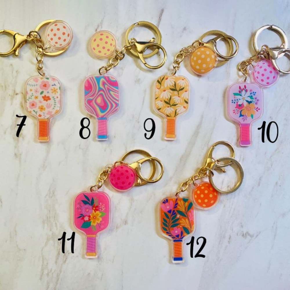 Personalized Pickleball Racket Keychain with Name, Acrylic Colorful Bag Charm, Sport Accessories, Birthday Gift for Pickleball Lovers/Players/Coaches