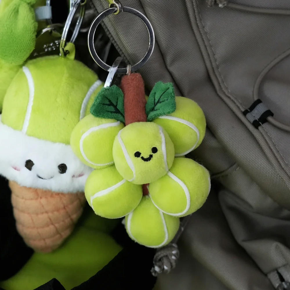 Tennis Ball Grape/Matcha Ice Cream Cone Design Bag Charm, Cute Plush Doll Keyring, Sport Accessory, Birthday Gift for Tennis Lovers/Players/Women