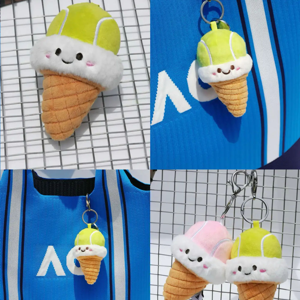 Tennis Ball Grape/Matcha Ice Cream Cone Design Bag Charm, Cute Plush Doll Keyring, Sport Accessory, Birthday Gift for Tennis Lovers/Players/Women