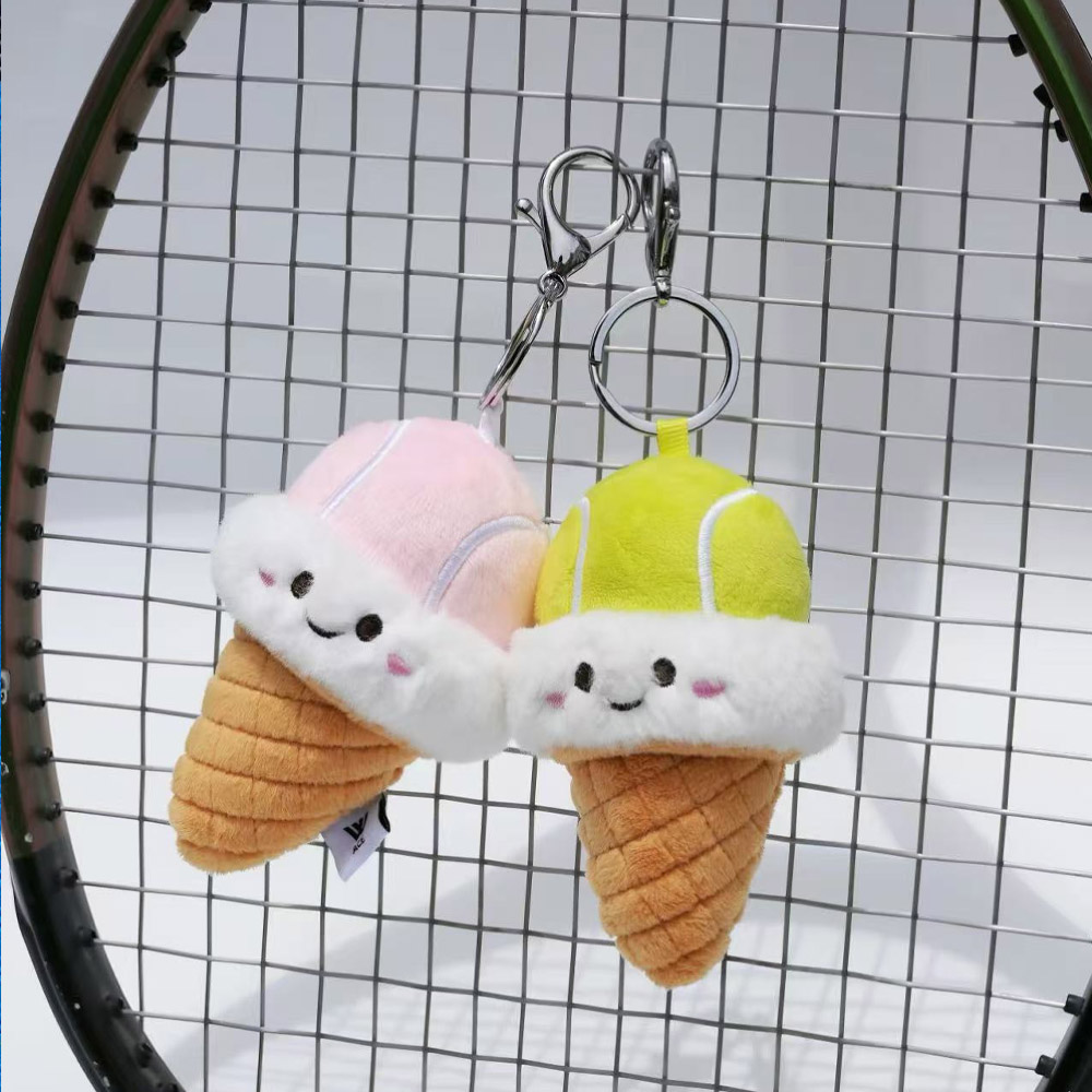 Tennis Ball Grape/Matcha Ice Cream Cone Design Bag Charm, Cute Plush Doll Keyring, Sport Accessory, Birthday Gift for Tennis Lovers/Players/Women