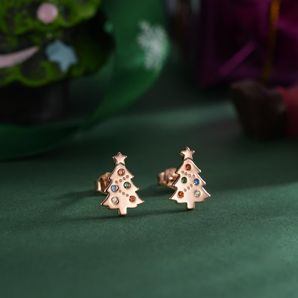 Custom Tiny Christmas Tree Stud Earrings, Sterling Silver 925 Earrings, Dainty Jewelry for Women, Christmas/Christian Gift for Her/Mom/Girlfriend