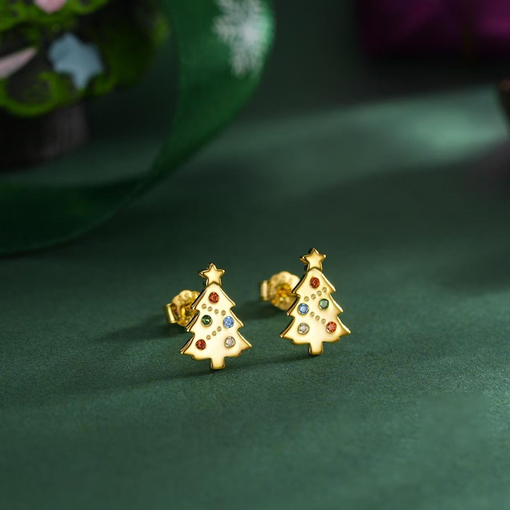 Custom Tiny Christmas Tree Stud Earrings, Sterling Silver 925 Earrings, Dainty Jewelry for Women, Christmas/Christian Gift for Her/Mom/Girlfriend
