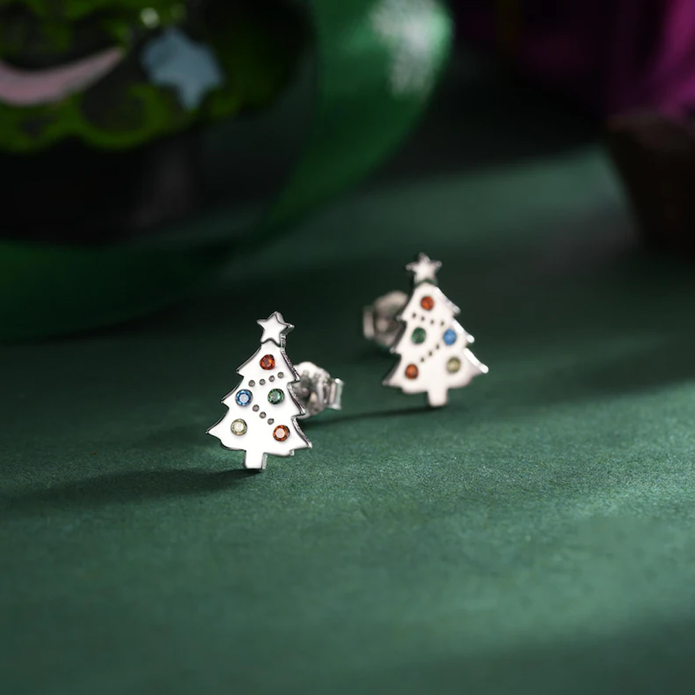 Custom Tiny Christmas Tree Stud Earrings, Sterling Silver 925 Earrings, Dainty Jewelry for Women, Christmas/Christian Gift for Her/Mom/Girlfriend