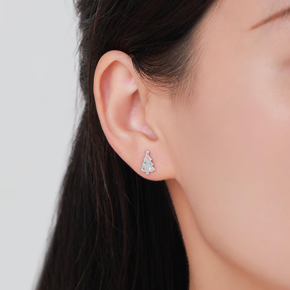 Custom Tiny Christmas Tree Stud Earrings, Sterling Silver 925 Earrings, Dainty Jewelry for Women, Christmas/Christian Gift for Her/Mom/Girlfriend