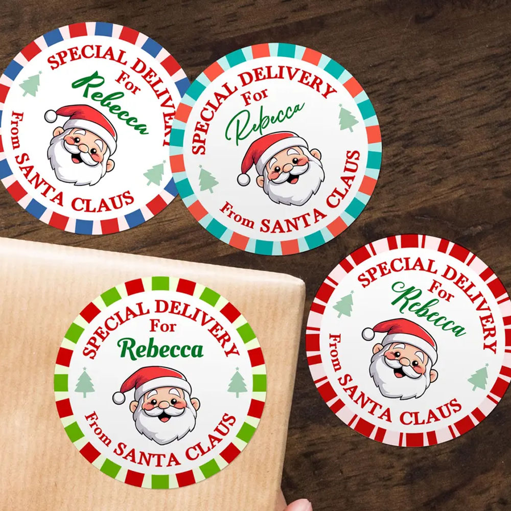 Custom Name Gift Tag Stickers From Santa Claus, Christmas Santa Labels for Gift Box/Package, Envelope Seals, Christmas Gift for Kids/Family/Friends