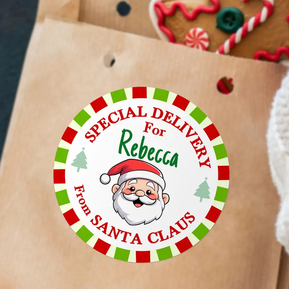 Custom Name Gift Tag Stickers From Santa Claus, Christmas Santa Labels for Gift Box/Package, Envelope Seals, Christmas Gift for Kids/Family/Friends
