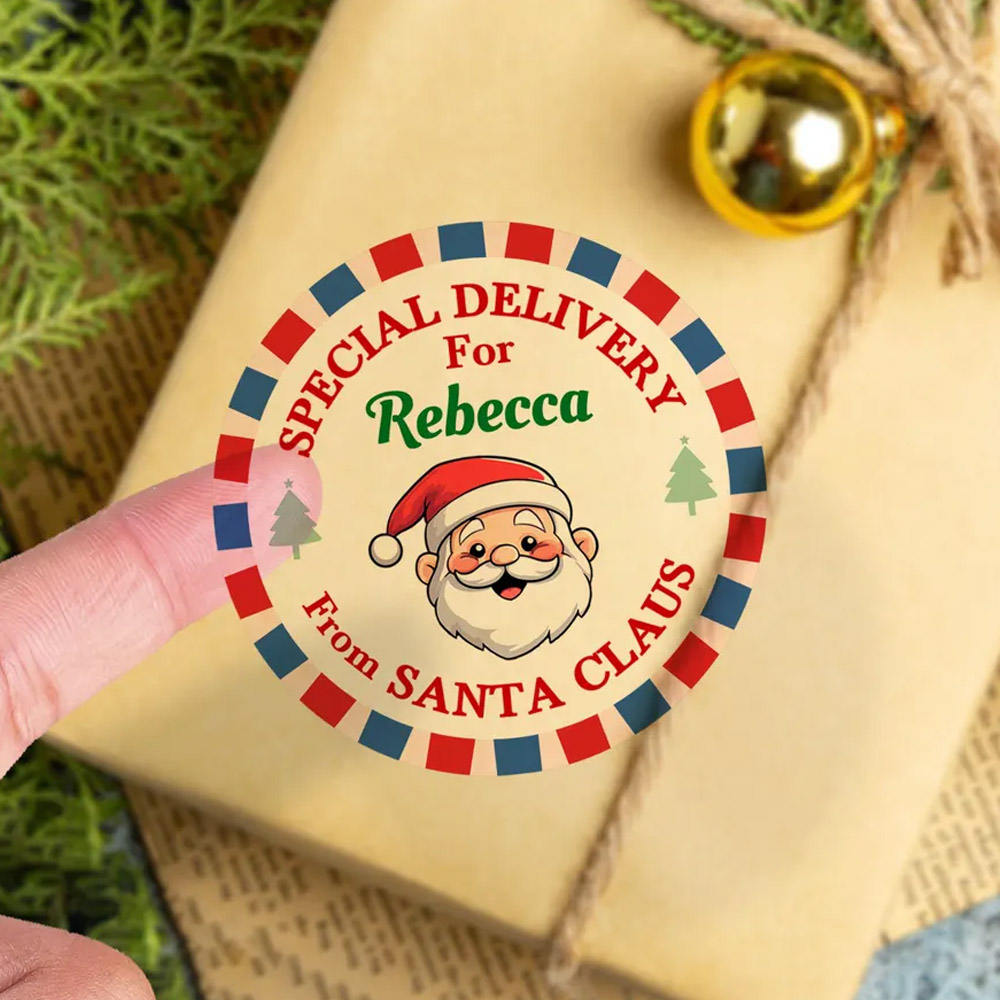 Custom Name Gift Tag Stickers From Santa Claus, Christmas Santa Labels for Gift Box/Package, Envelope Seals, Christmas Gift for Kids/Family/Friends