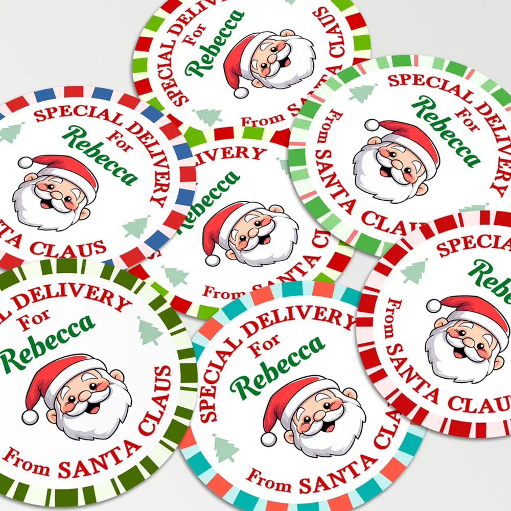 Custom Name Gift Tag Stickers From Santa Claus, Christmas Santa Labels for Gift Box/Package, Envelope Seals, Christmas Gift for Kids/Family/Friends