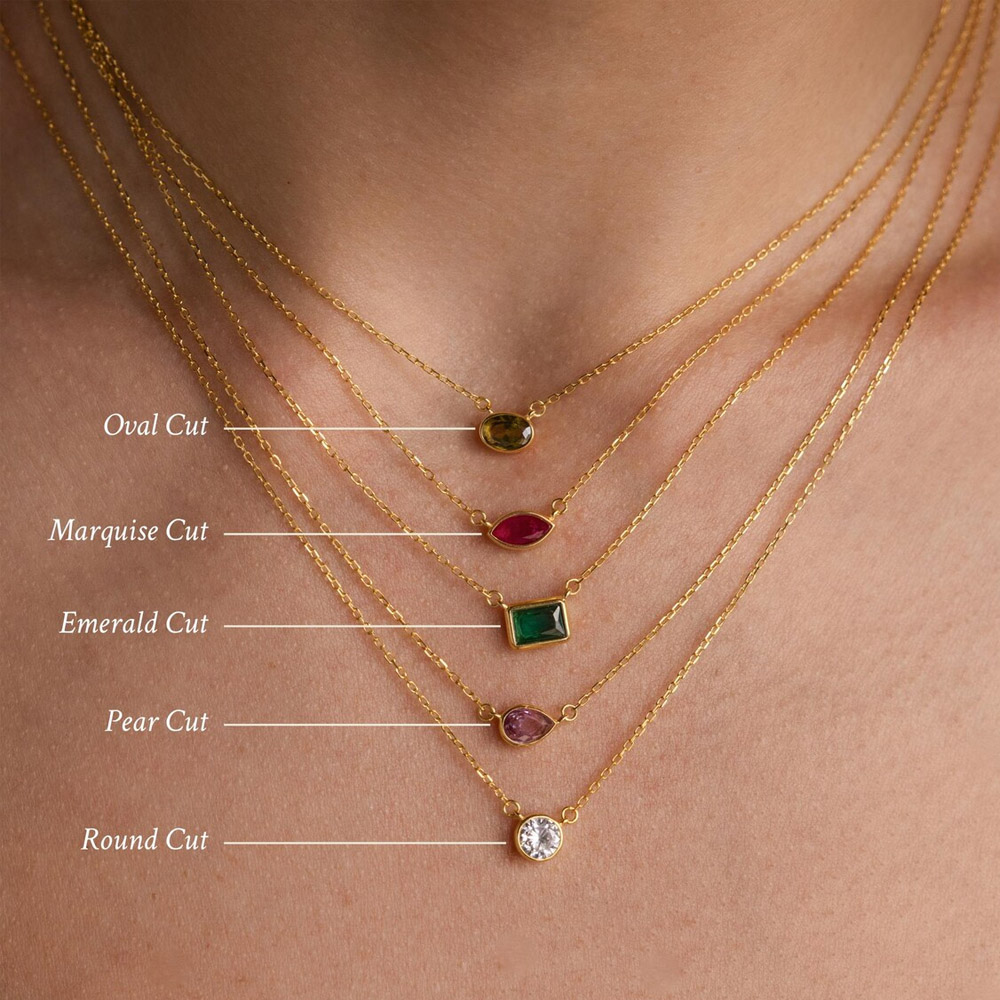 Collier personnalisé avec pierre de naissance ovale/marquise/émeraude/poire/ronde, bijou minimaliste de forme unique, cadeau d'anniversaire/fête des mères pour elle/maman/femme