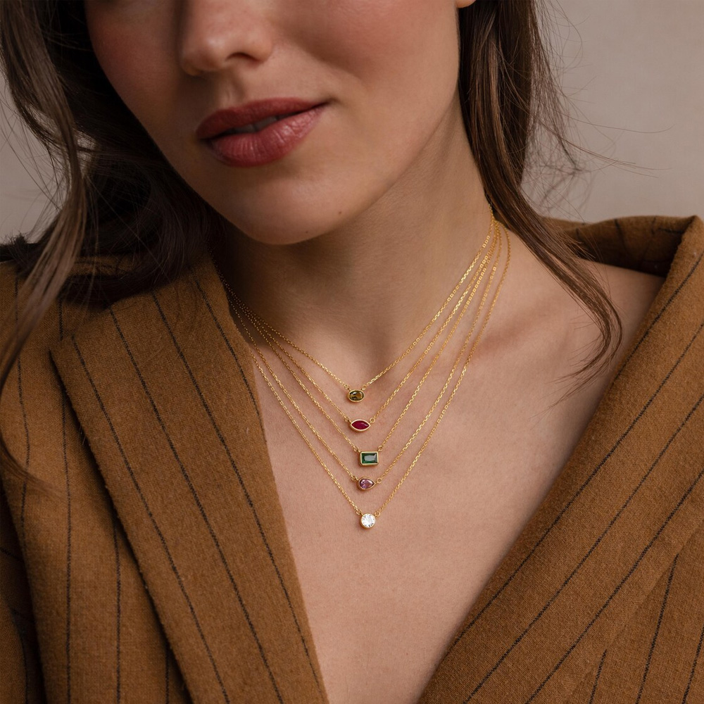 Collier personnalisé avec pierre de naissance ovale/marquise/émeraude/poire/ronde, bijou minimaliste de forme unique, cadeau d'anniversaire/fête des mères pour elle/maman/femme