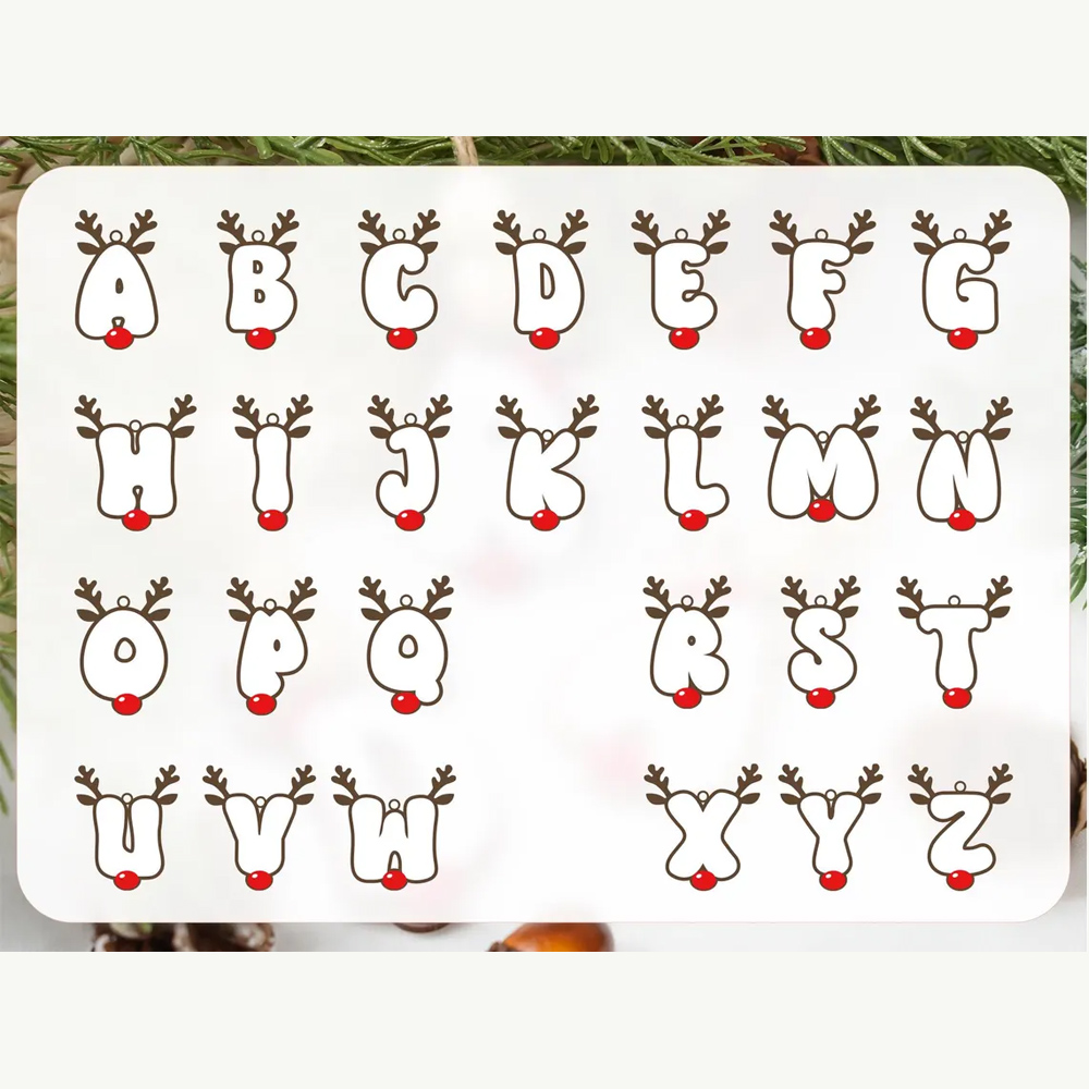 Custom Name & Alphabet Reindeer Christmas Ornament, Wooden Stocking Letter Tag, Christmas Tree Hanging Decor, Christmas Gift for Family/Kids/Boys