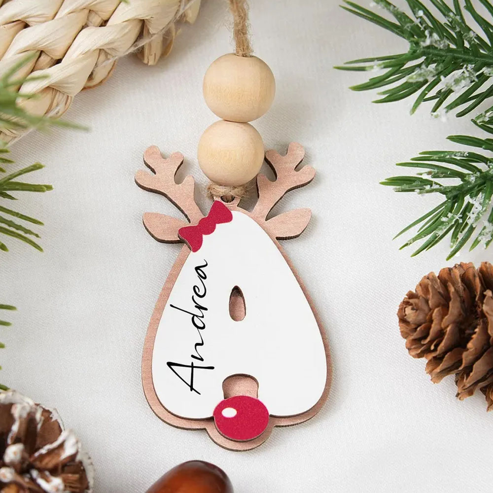 Custom Name & Alphabet Reindeer Christmas Ornament, Wooden Stocking Letter Tag, Christmas Tree Hanging Decor, Christmas Gift for Family/Kids/Boys