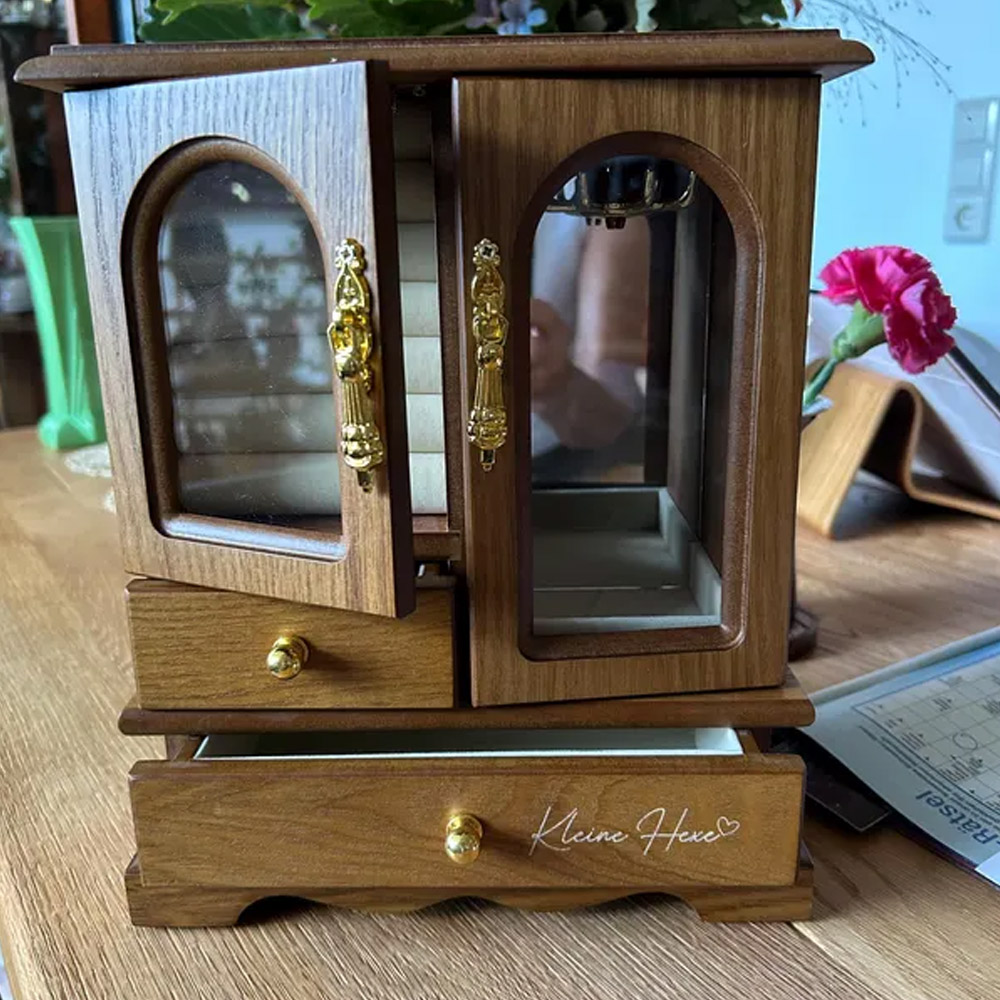 Personalized Engraved Name Mini Cabinet Jewelry Box, Walnut Vintage Jewelry Organizer Box, Christmas/Birthday/Wedding/Gift for Her/Mom/Bridesmaids