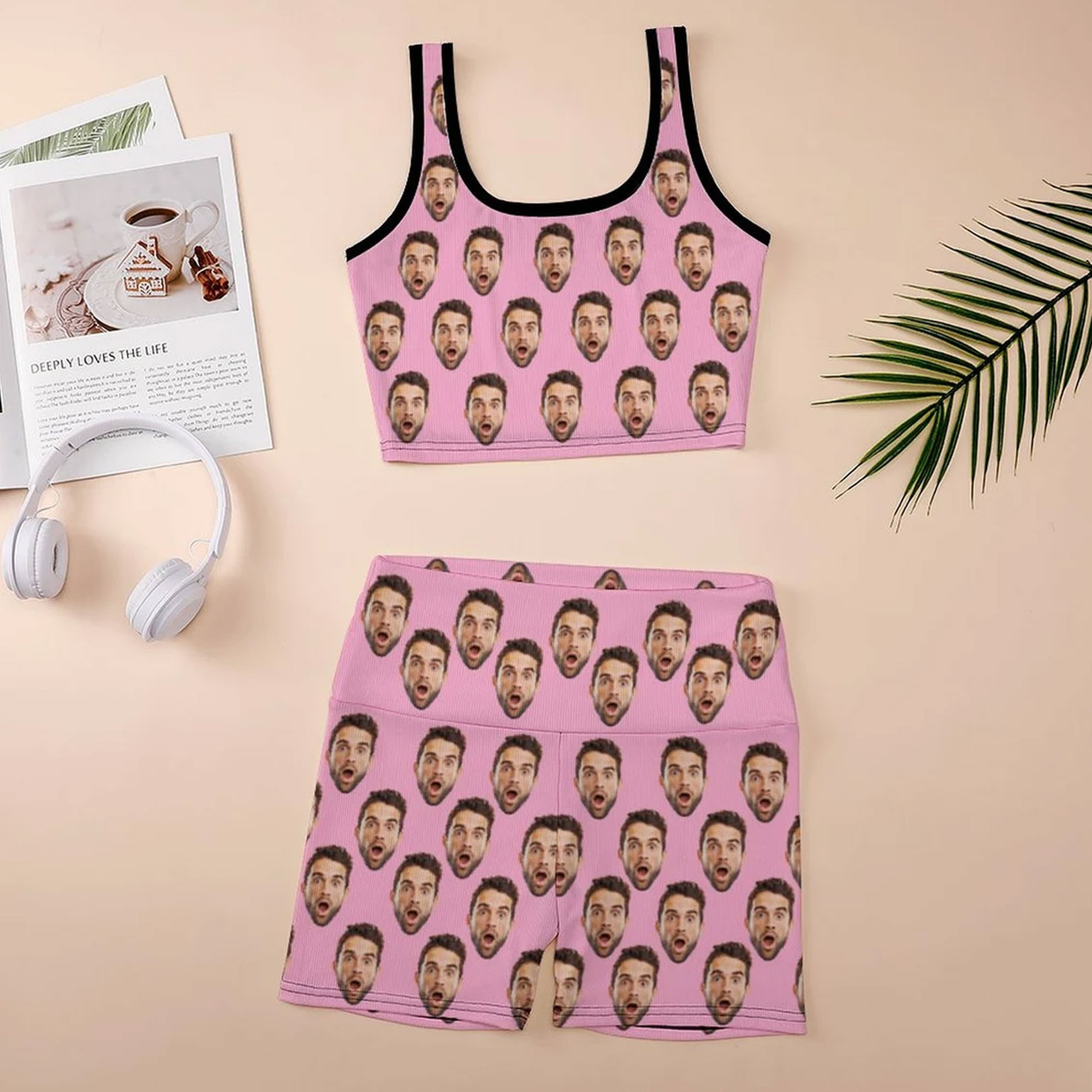 Personalized 1-4 Face Photos Sports Vest and Leggings Shorts Set, Women's Workout Activewear Set for Running Yoga, Gift for Her/Wife/Sport Lovers