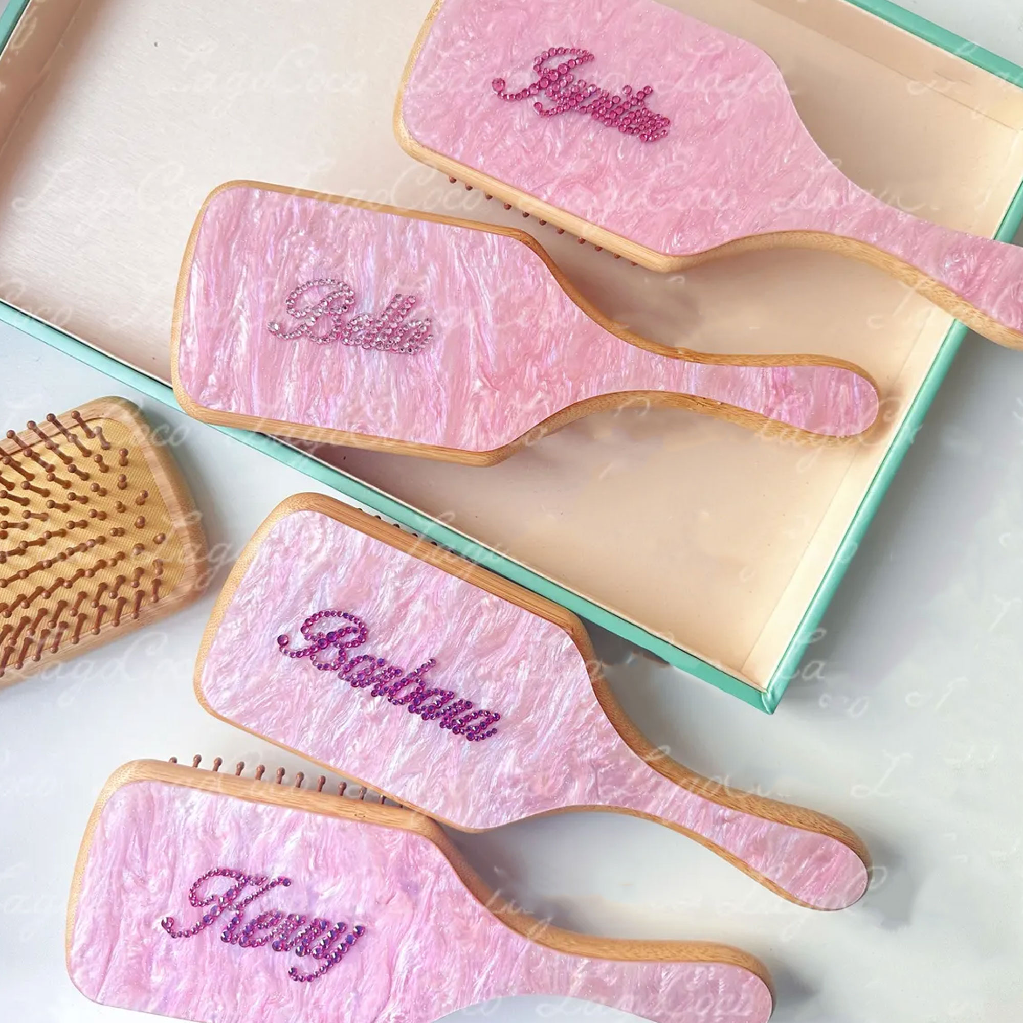 Personalized Name & Birthstone Hair Brush, Colorful Detangling Brush, Bridal Shower Favor, Birthday/Mother's Day/Wedding Gift for Her/Mom/Bridesmaids