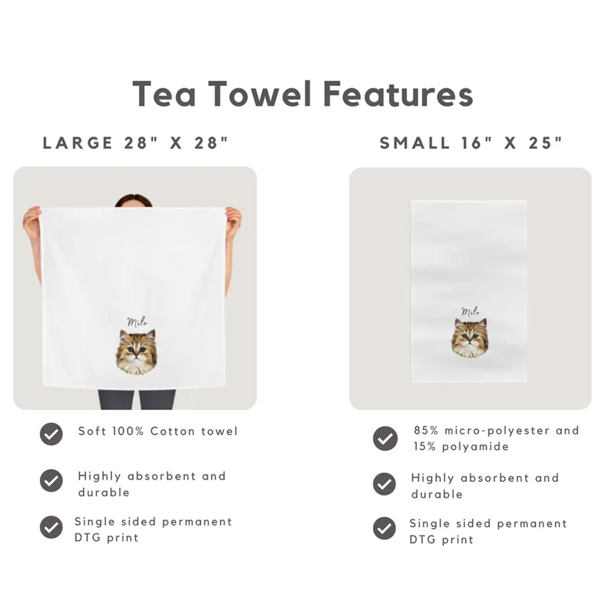 Personalized 1-3 Pet Photo & Name Kitchen Towel, Dog/Cat Portrait Tea Towel, Kitchen Accessory, Housewarming/Christmas Gift for Hostess/Pet Owners
