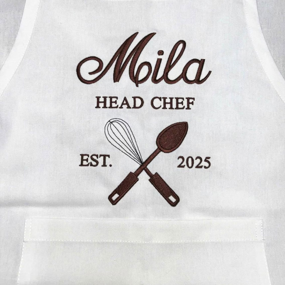 Personalized Embroidered Name Apron, Multicolor Chef Apron with Pockets & Strap, Kitchen Accessory, Christmas/Birthday Gift for Cooks/Bakers/Baristas