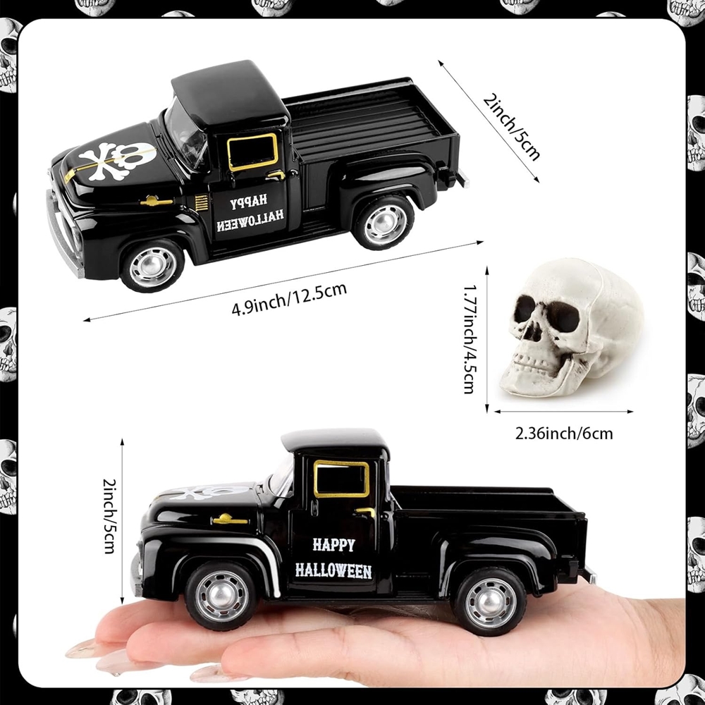 Custom Name & Initial Halloween Truck Model with Mini Skull/Ghost/Pumpkin, Creepy Pickup Car, Trick or Treat Decor, Halloween Gift for Kids/Boys/Girls