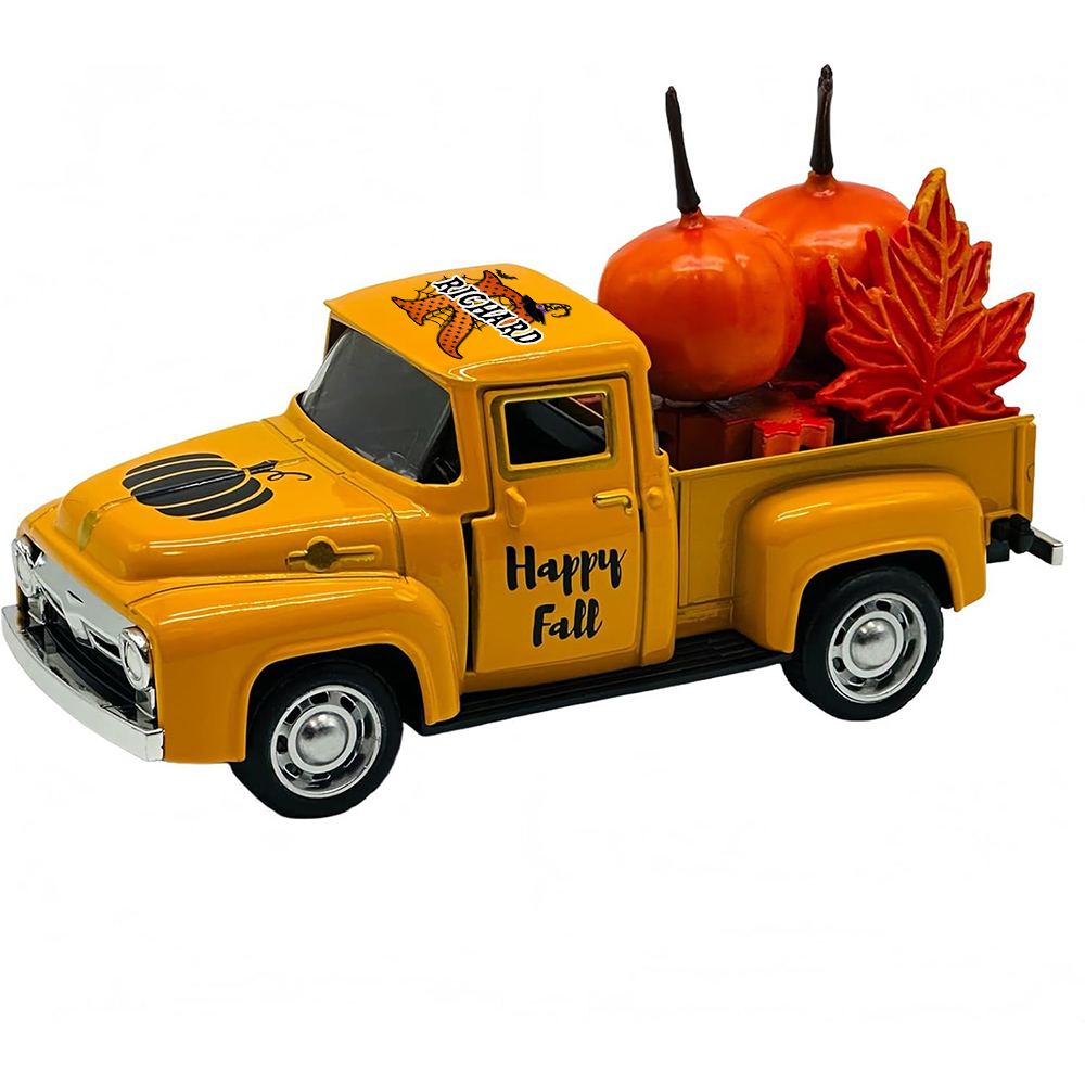 Custom Name & Initial Halloween Truck Model with Mini Skull/Ghost/Pumpkin, Creepy Pickup Car, Trick or Treat Decor, Halloween Gift for Kids/Boys/Girls