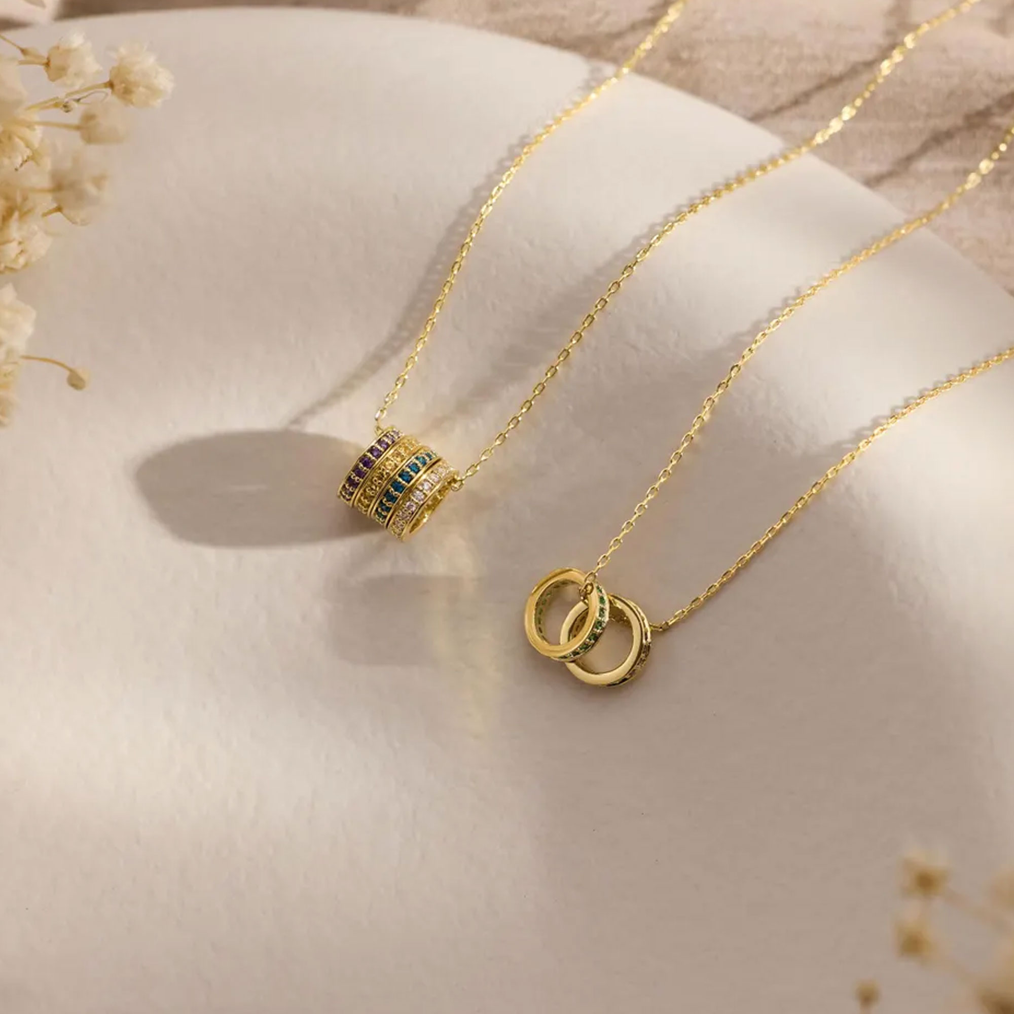 Collier pendentif cercle personnalisé avec pierre de naissance, bijou minimaliste en argent sterling 925 et pierres précieuses, cadeau d'anniversaire pour femme/elle/maman
