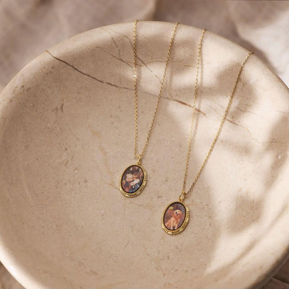 Collier pendentif ovale portrait personnalisé, collier peinture miniature vintage, bijou souvenir, cadeau de Noël/anniversaire pour femmes/amoureux des animaux