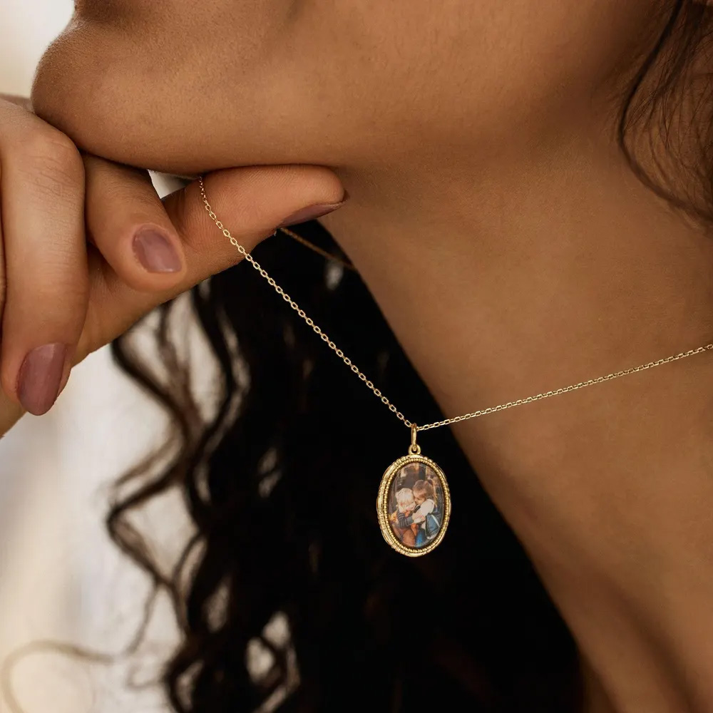 Collier pendentif ovale portrait personnalisé, collier peinture miniature vintage, bijou souvenir, cadeau de Noël/anniversaire pour femmes/amoureux des animaux