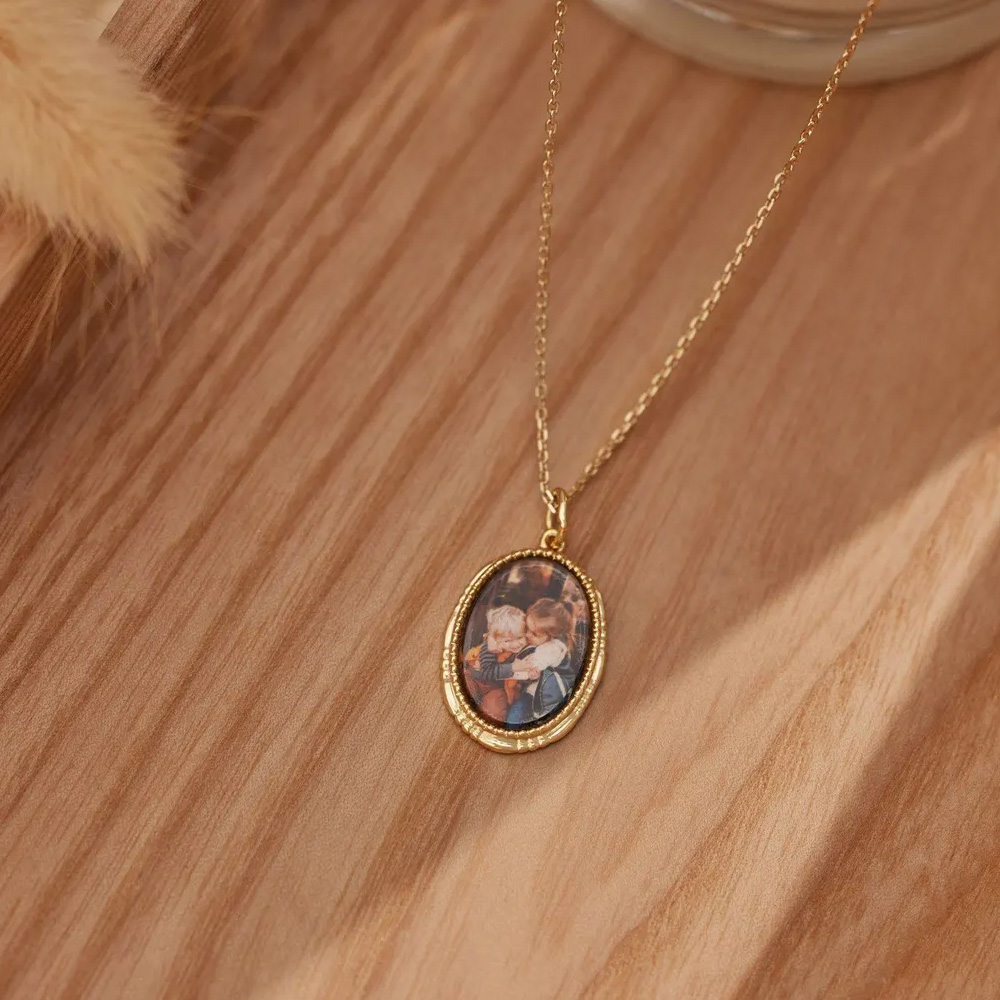 Collier pendentif ovale portrait personnalisé, collier peinture miniature vintage, bijou souvenir, cadeau de Noël/anniversaire pour femmes/amoureux des animaux