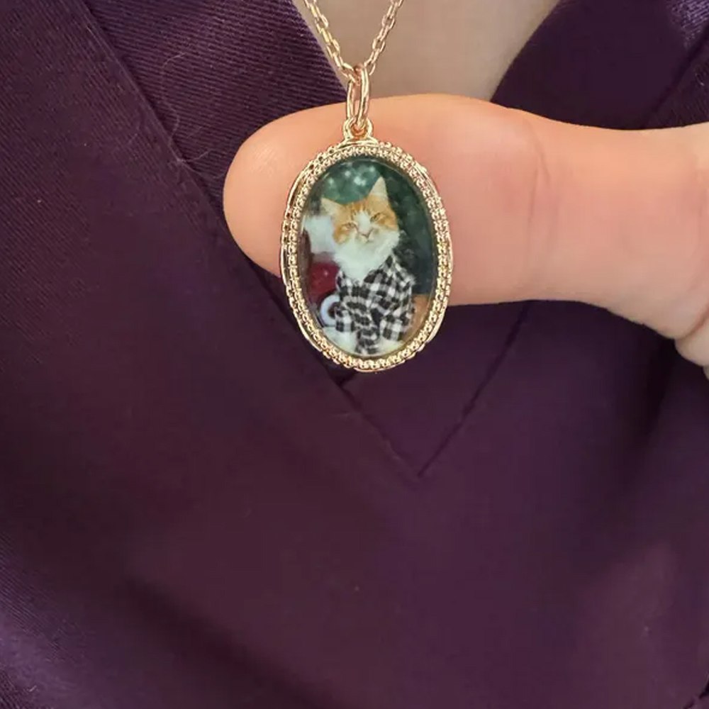 Collier pendentif ovale portrait personnalisé, collier peinture miniature vintage, bijou souvenir, cadeau de Noël/anniversaire pour femmes/amoureux des animaux