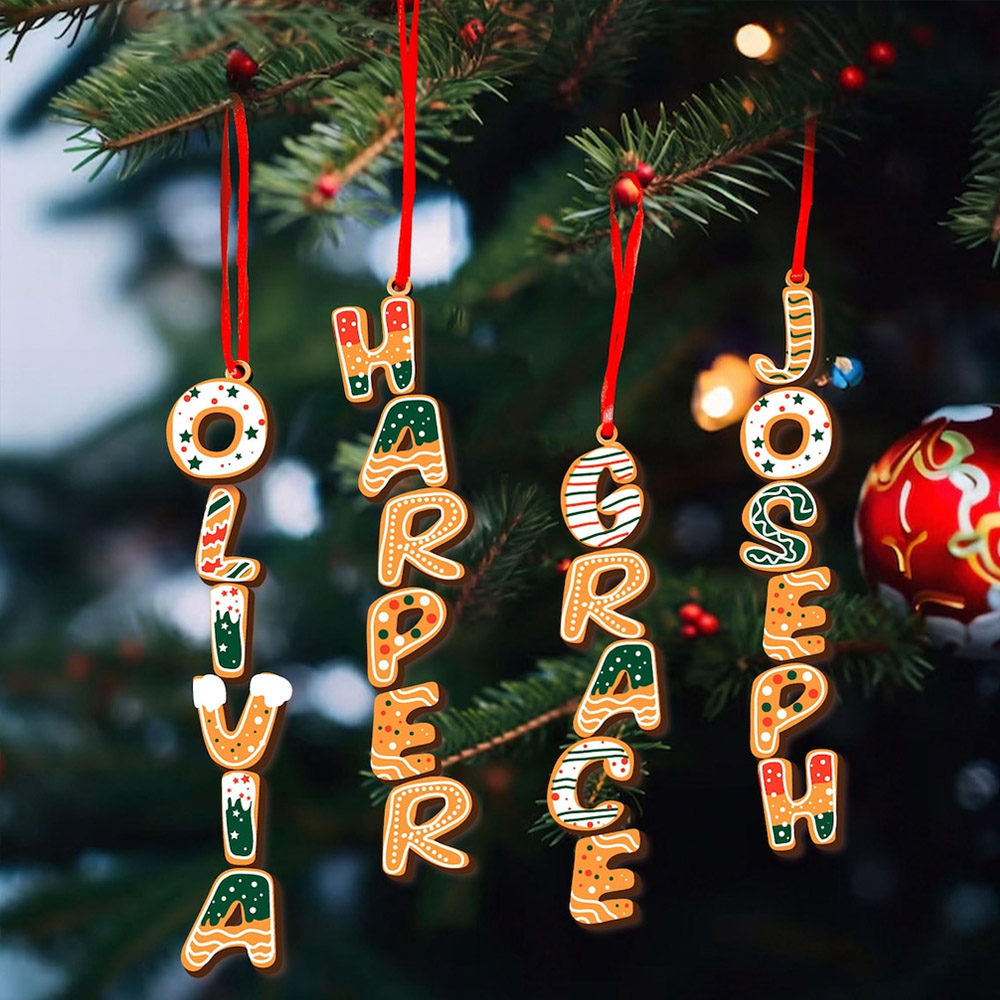 Personalized Baby Alphabet Gingerbread Christmas Ornament,  Wooden Christmas Tree Hanging Ornament, Holiday Keepsake, Christmas Gift for Family/Kids