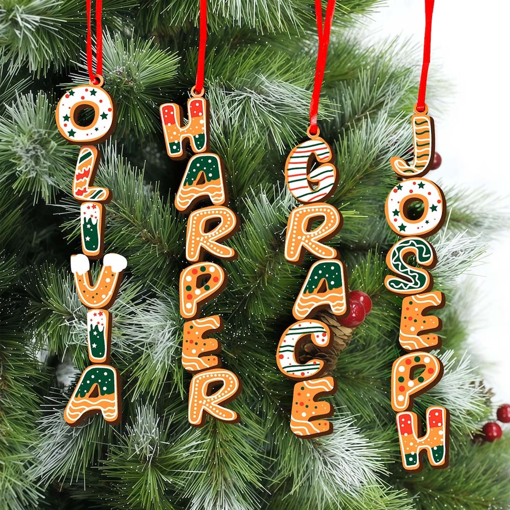 Personalized Baby Alphabet Gingerbread Christmas Ornament,  Wooden Christmas Tree Hanging Ornament, Holiday Keepsake, Christmas Gift for Family/Kids