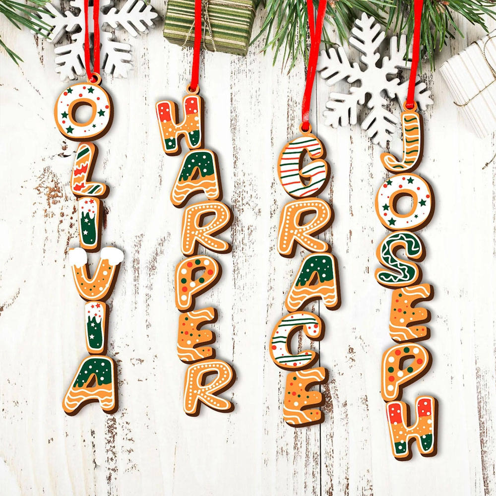 Personalized Baby Alphabet Gingerbread Christmas Ornament,  Wooden Christmas Tree Hanging Ornament, Holiday Keepsake, Christmas Gift for Family/Kids