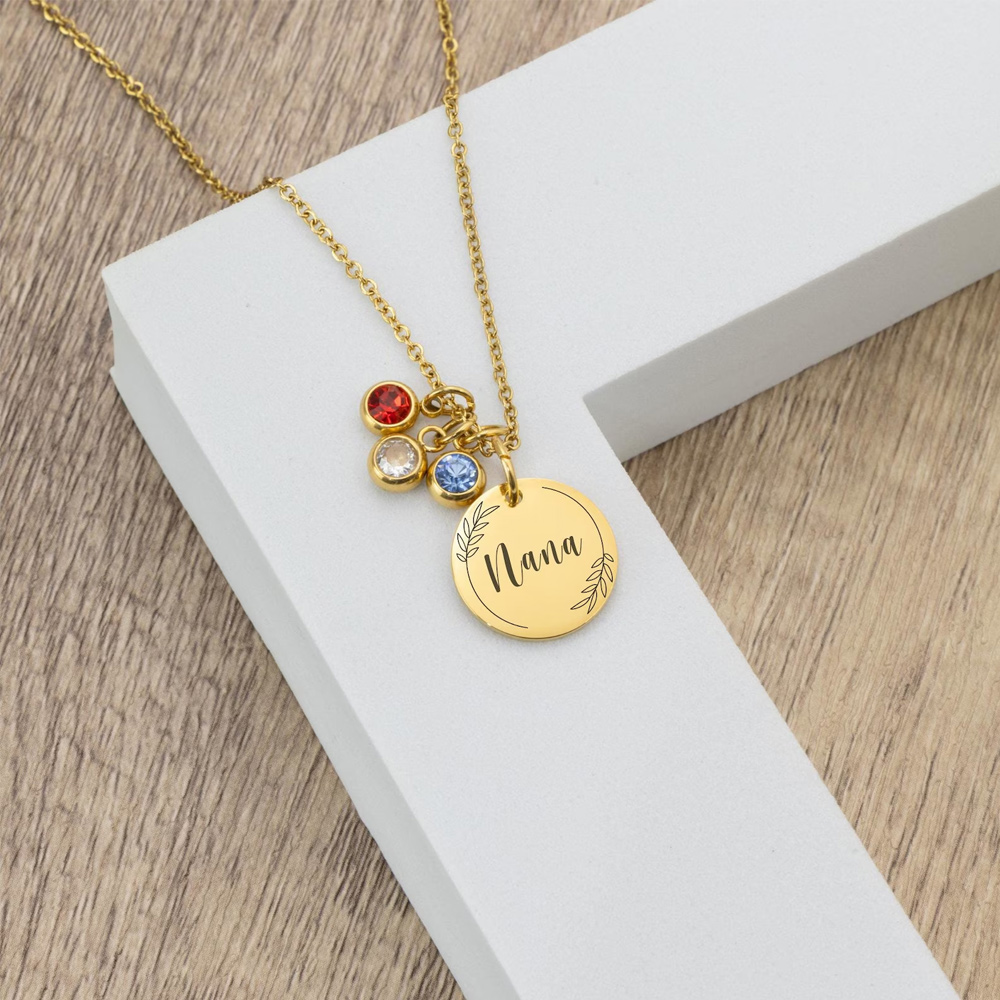 Personalized Nana Family Necklace with Birthstones, Minimalist Engraved Name Pendant, Women's Jewelry, Birthday/Mother's Day Gift for Her/Mom/Grandma