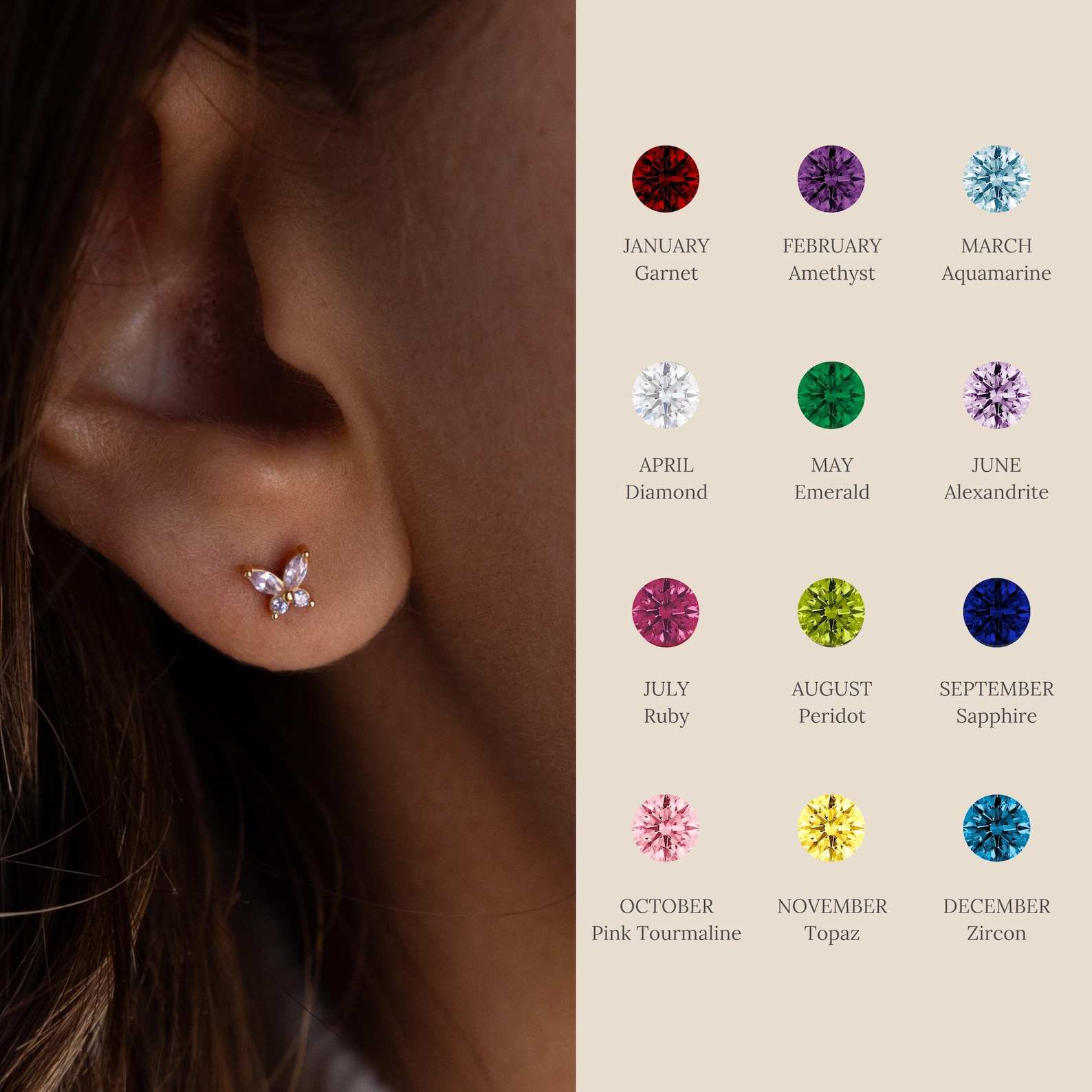 Personalized Birthstone Butterfly Earrings, Sterling Silver 925 Flat Back Stud Earrings, Women's Jewelry, Christmas/Birthday Gift for Her/Mom/Grandma