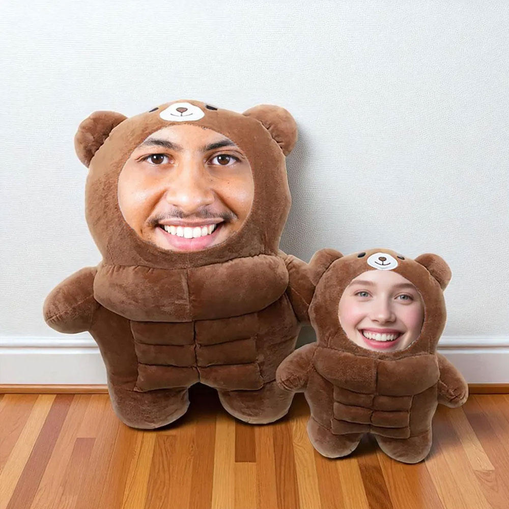 Custom Face Photo Muscle Bear Plush Toy, Funny Head Pillow Doll, Home Decor, Party Favor, Birthday/Wedding/Anniversary Gift for Family/Kids/Friends
