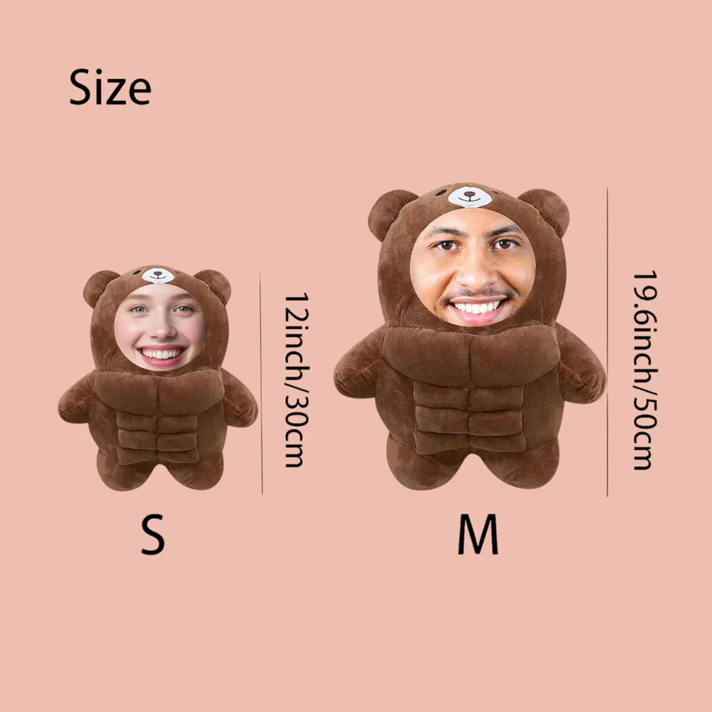 Custom Face Photo Muscle Bear Plush Toy, Funny Head Pillow Doll, Home Decor, Party Favor, Birthday/Wedding/Anniversary Gift for Family/Kids/Friends