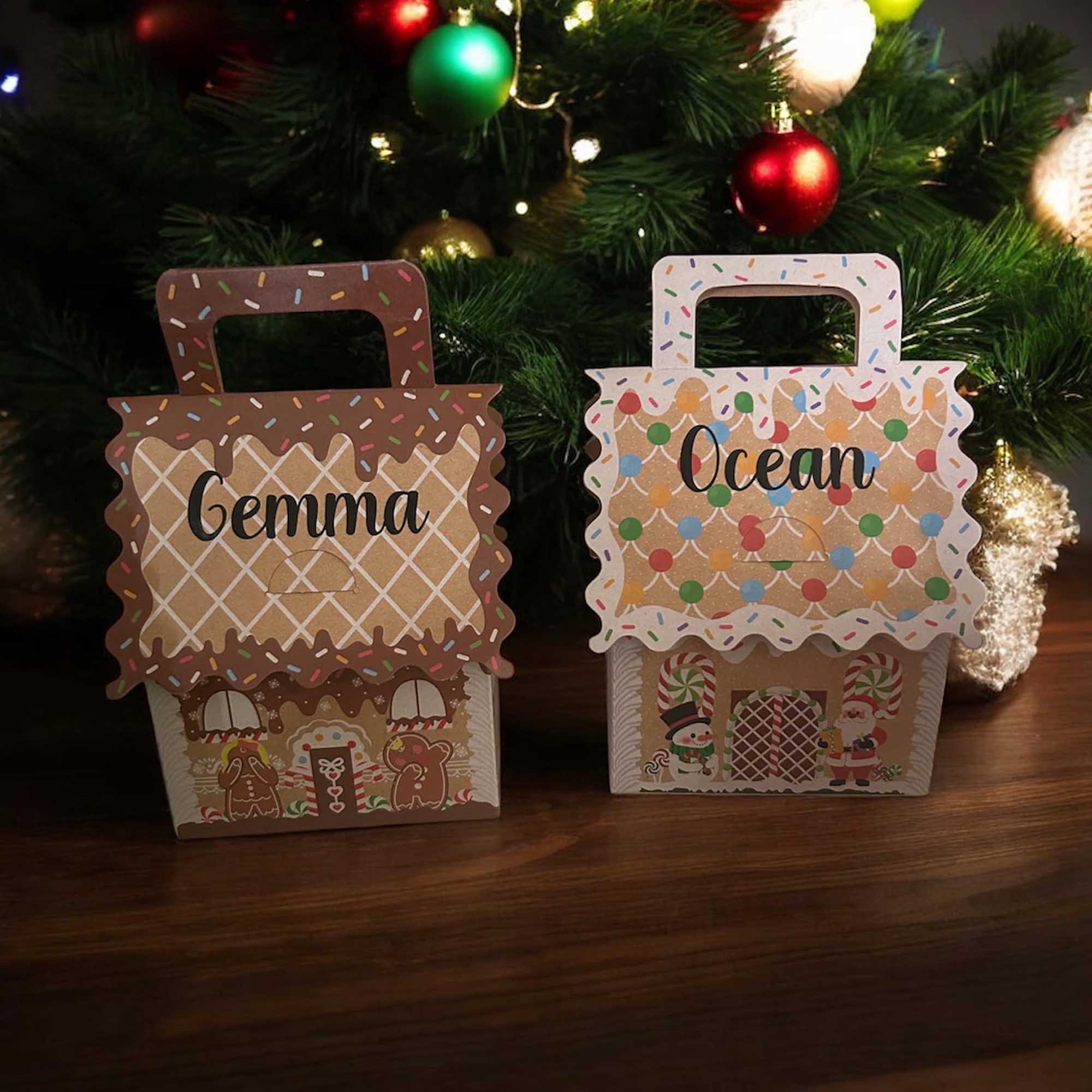 Personalized Name Christmas Theme Gingerbread House Gift Box, Christmas Present Package, Xmas Eve Party Favors, Christmas Gift for Kids/Family/Friends