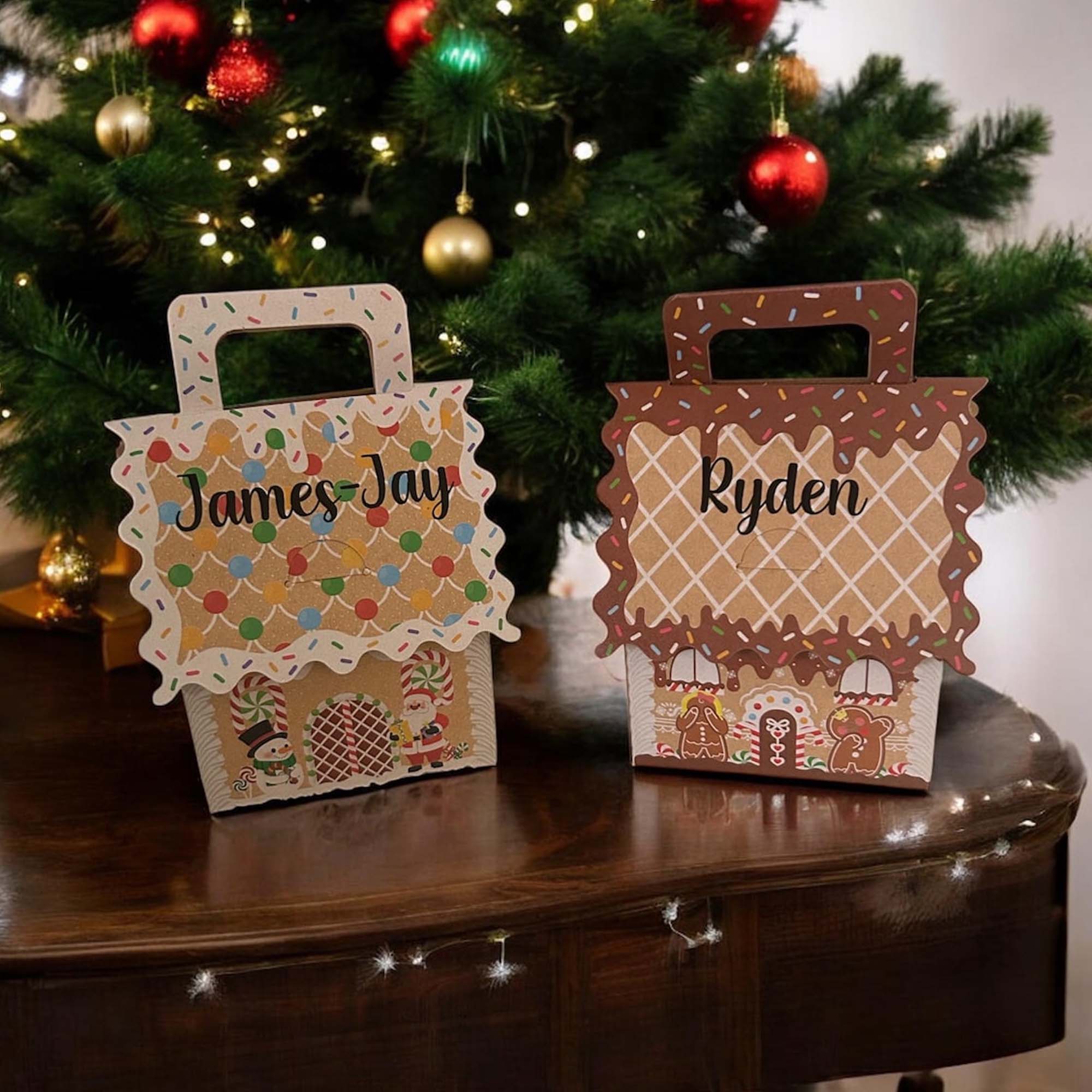 Personalized Name Christmas Theme Gingerbread House Gift Box, Christmas Present Package, Xmas Eve Party Favors, Christmas Gift for Kids/Family/Friends