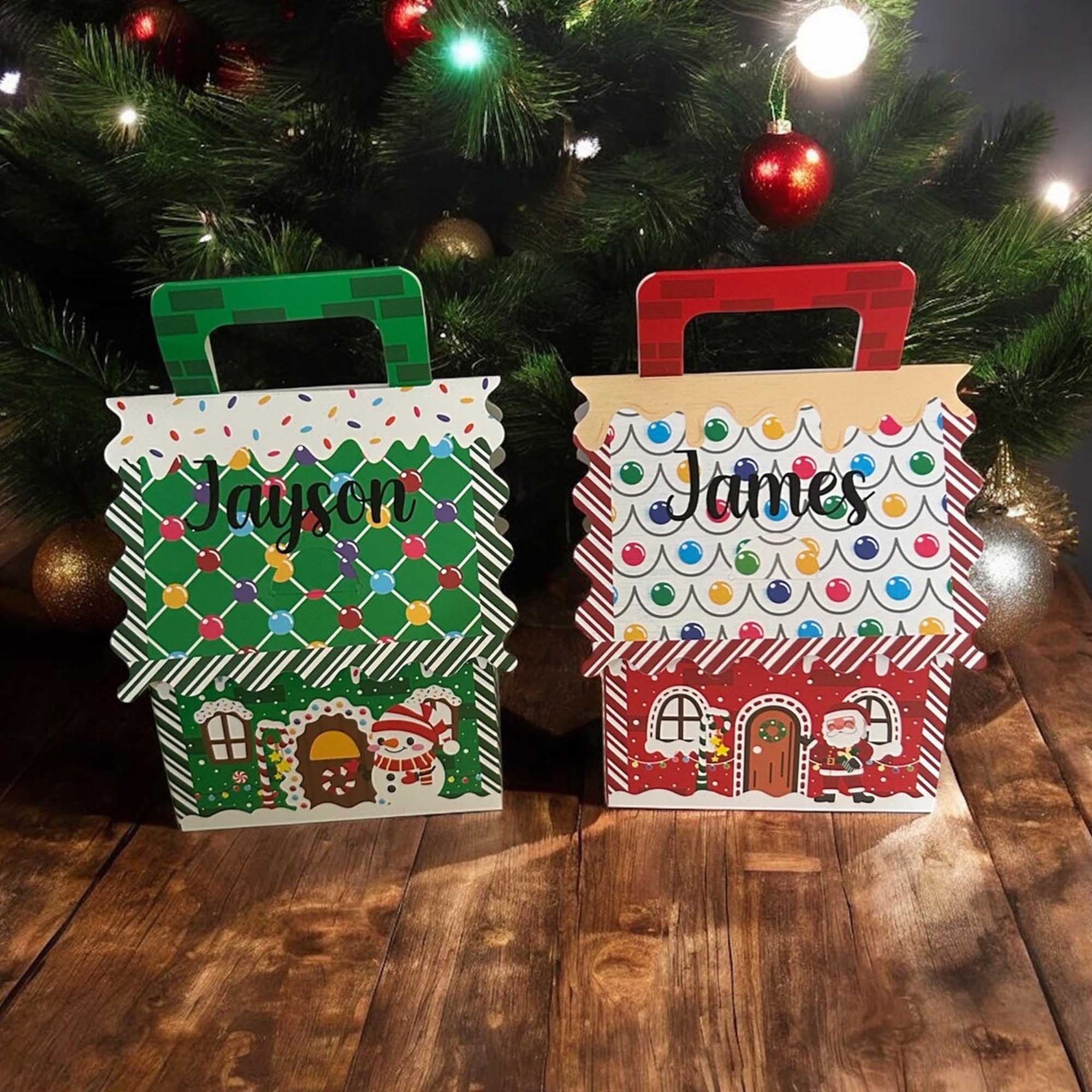 Personalized Name Christmas Theme Gingerbread House Gift Box, Christmas Present Package, Xmas Eve Party Favors, Christmas Gift for Kids/Family/Friends